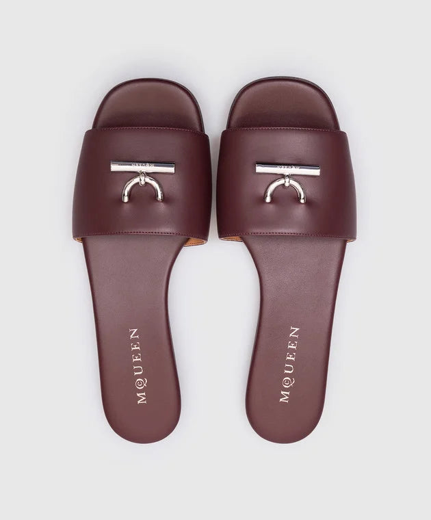 Alexander McQueen Burgundy Leather Slides