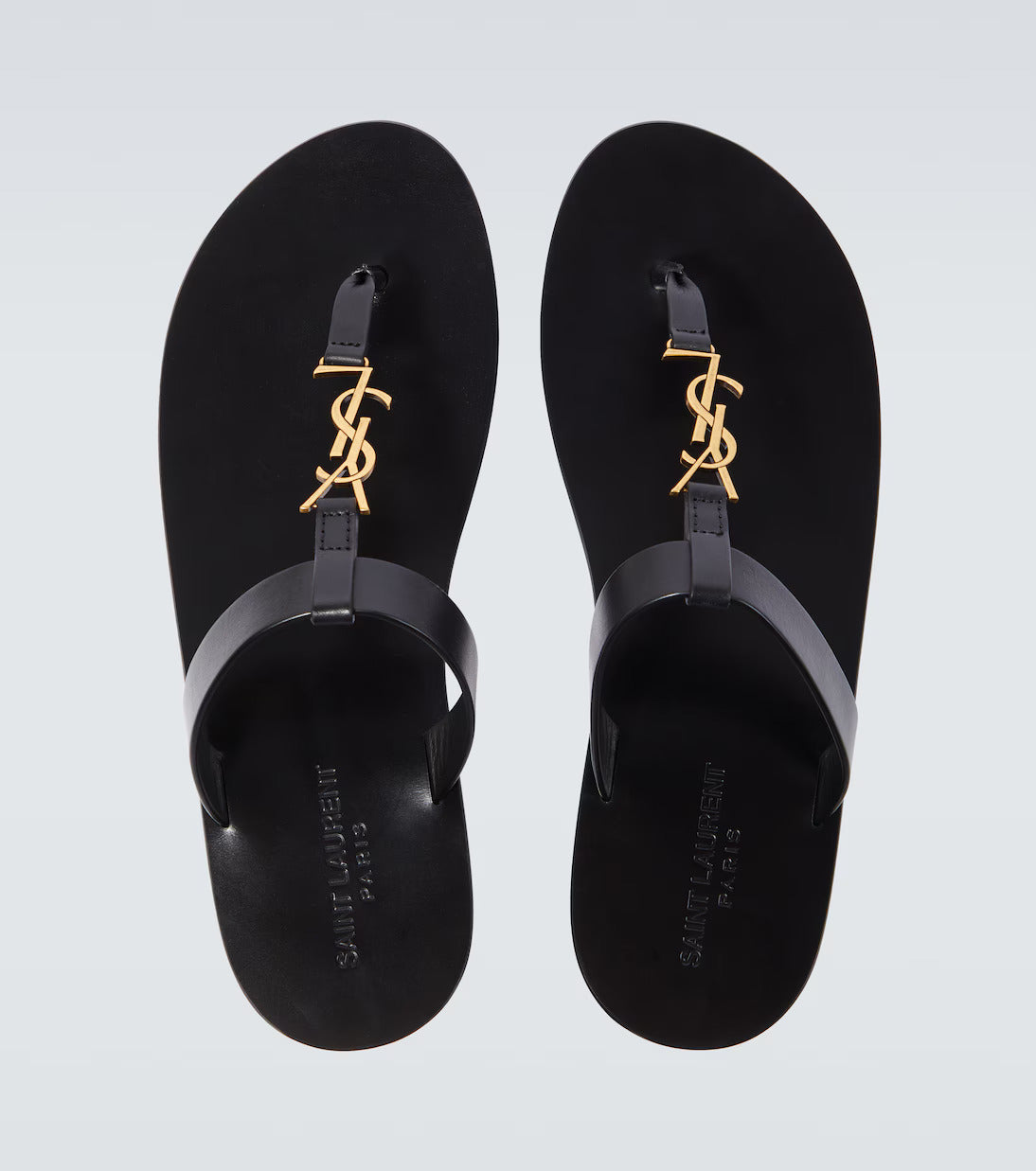 Saint Laurent Cassandre Leather Thong Sandals Black