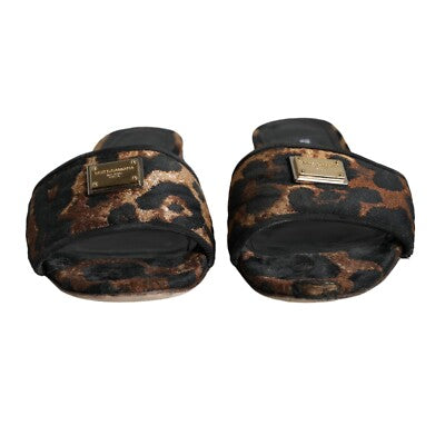 Dolce & Gabbana Brown Leopard Logo Slides