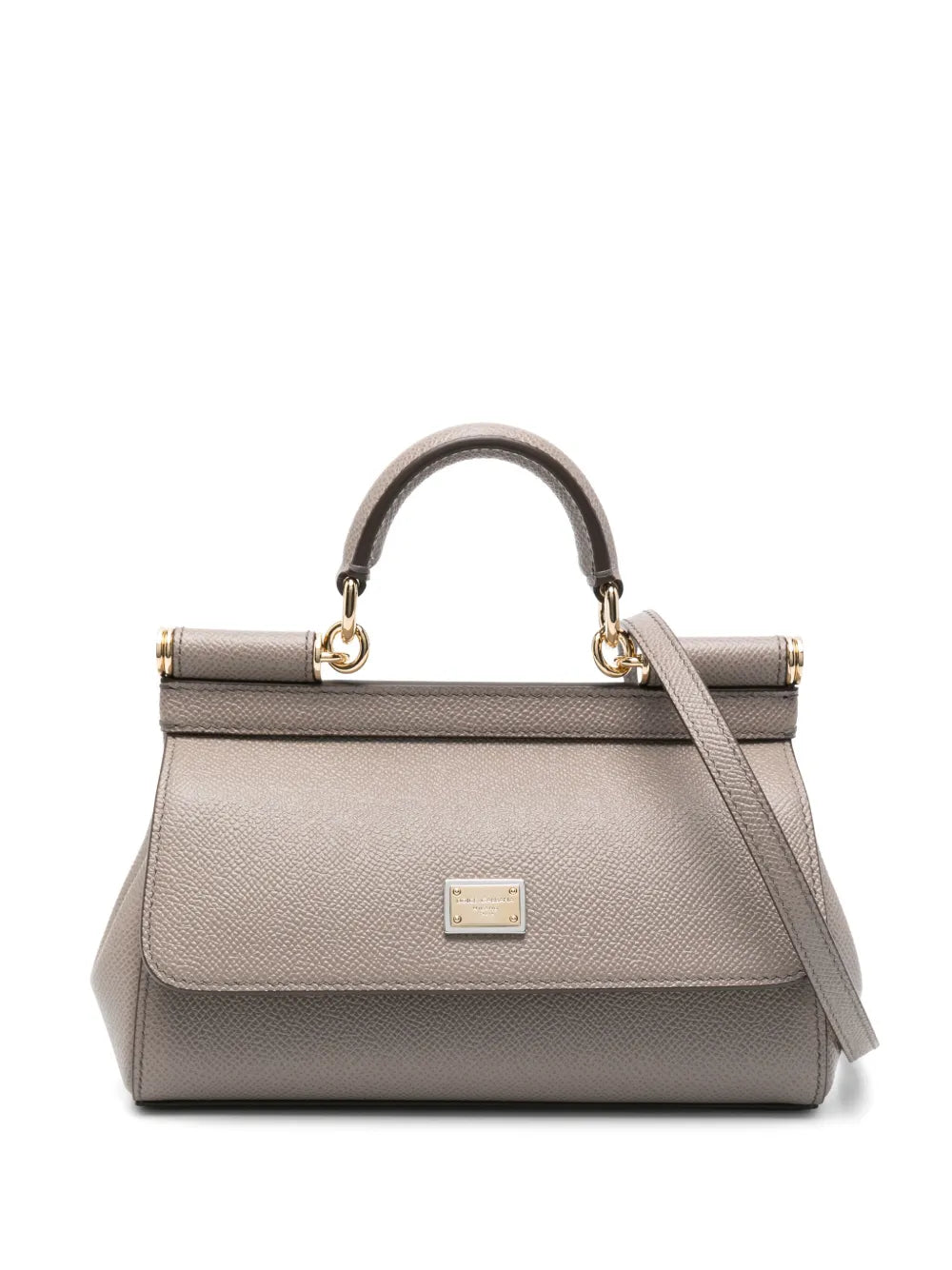 Dolce & Gabbana Sicily Small Dauphine Leather Handbag — Taupe