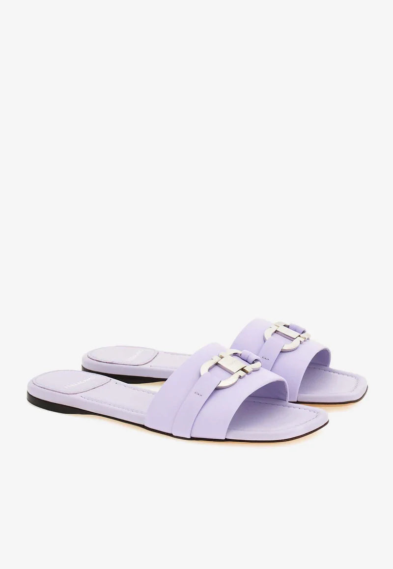 Salvatore Ferragamo Leah Gancini Flat Sandals in Calf Leather