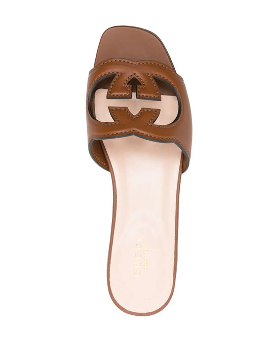 Gucci Interlocking Cutout Leather Slide Sandals