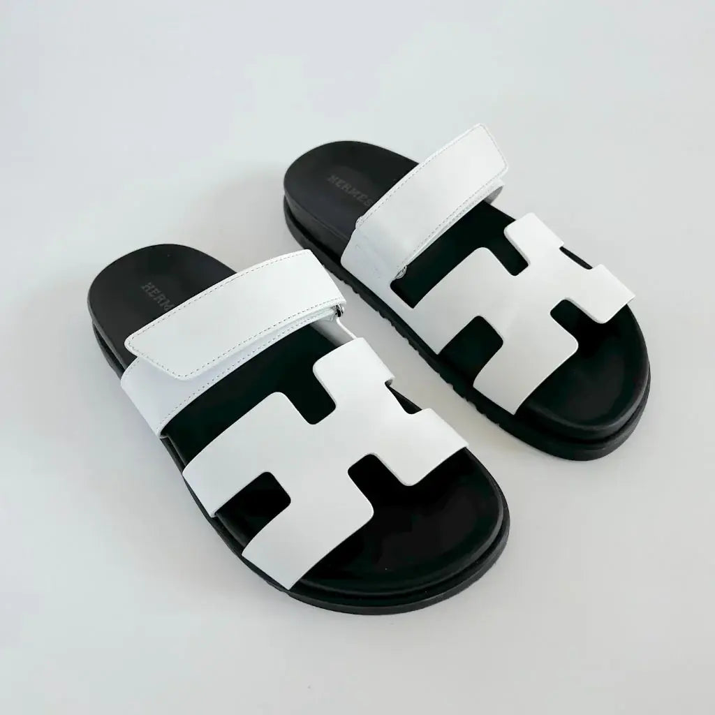 Hermès Chypre Sandals White Leather