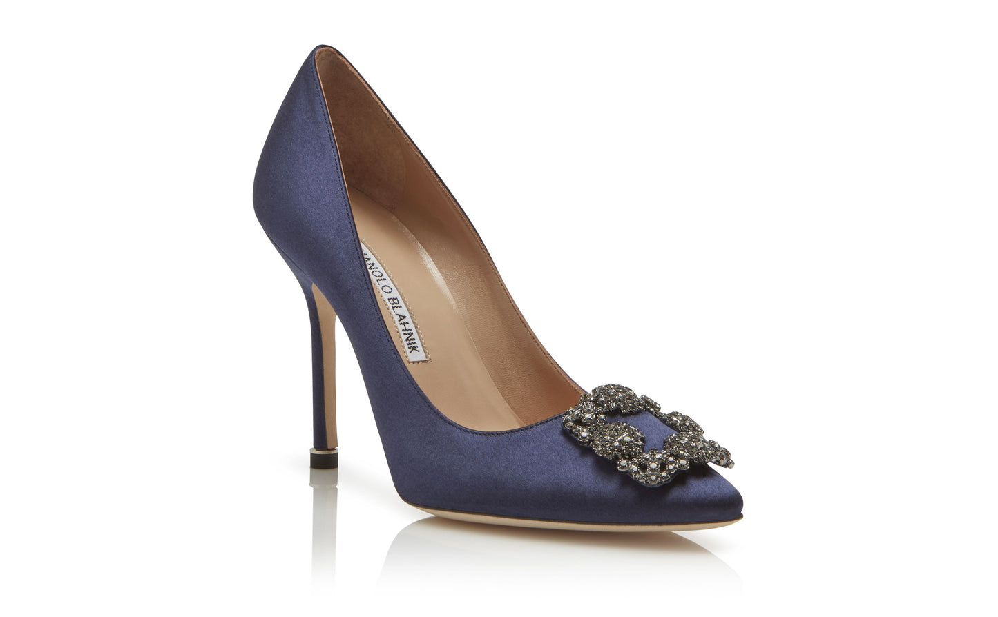 Manolo Blahnik Hangisi 105 Navy Satin Pump