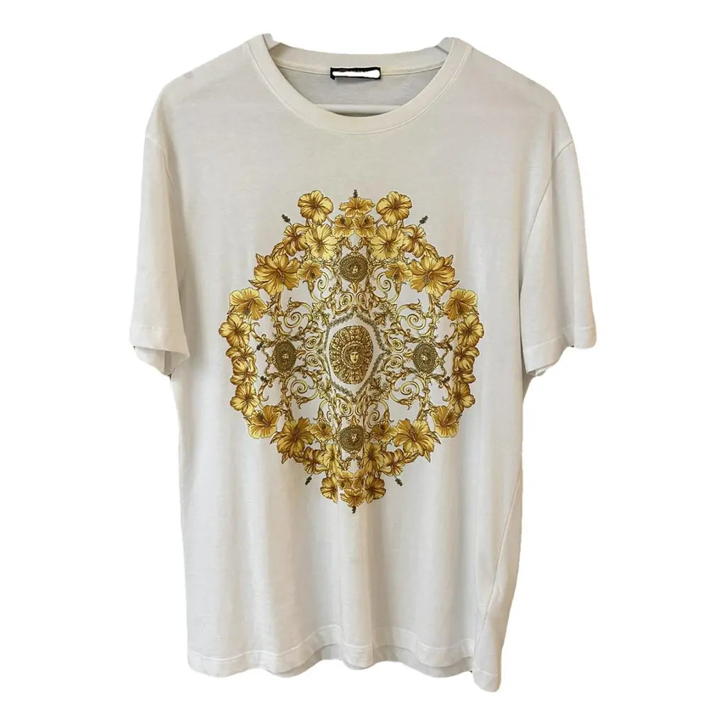 Versace White T-Shirt with Baroque Medusa Print