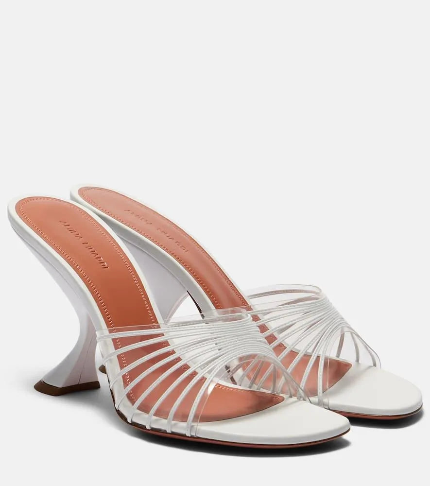 Amina Muaddi Lupita Glass Strappy Mule — White