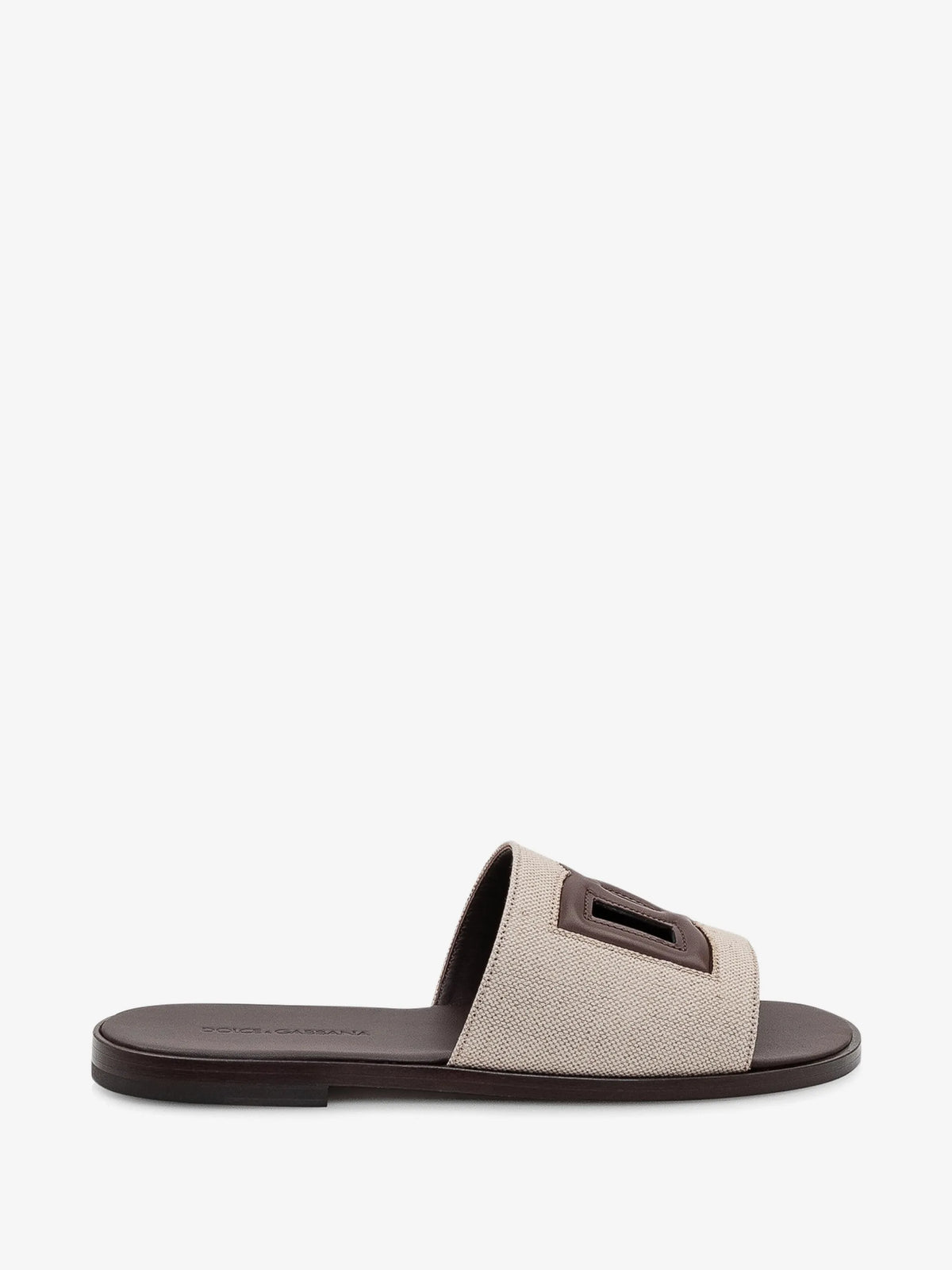 Dolce & Gabbana DG Logo Slide Sandal in Beige Linen