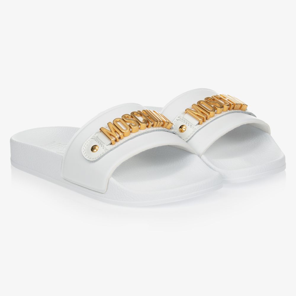 Moschino White Slides Gold Chain