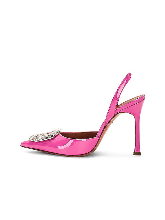 Amina Muaddi Camelia Patent 105 Slingback — Hot Pink