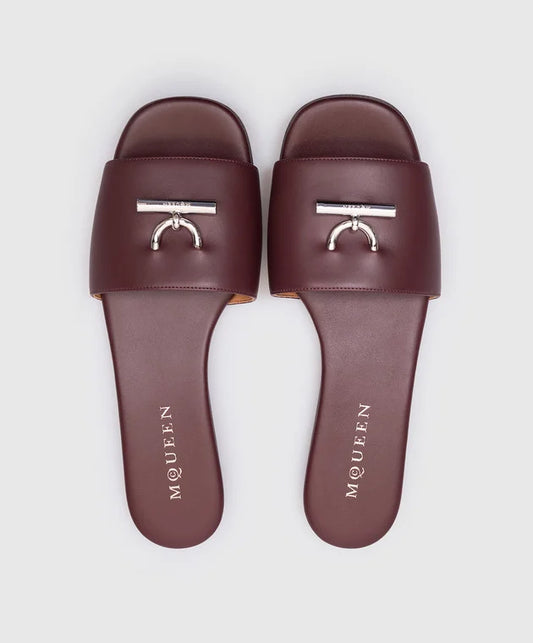 Alexander McQueen Burgundy Leather Slides