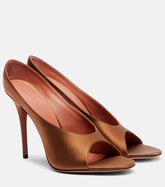 Amina Muaddi Anok 105 Open-Toe Slingback Pump — Bronze