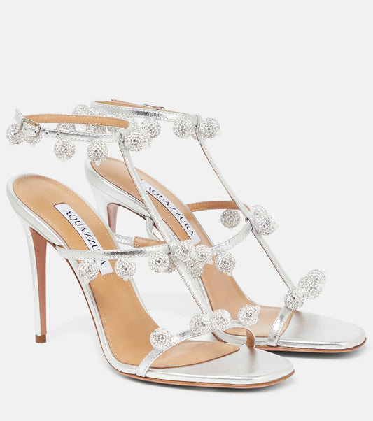 Aquazzura Cha Cha Cha Embellished Leather Sandals