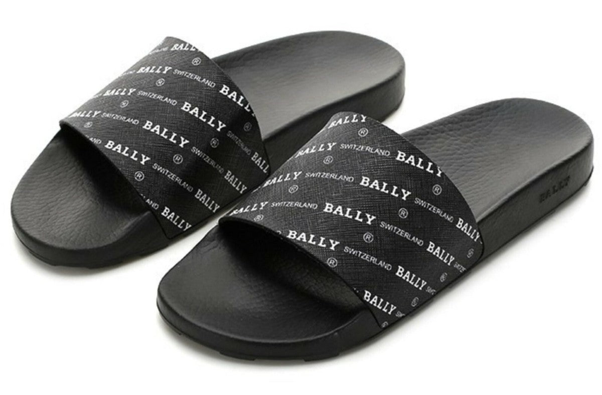 Bally Black Slanter Logo Sandal Slides