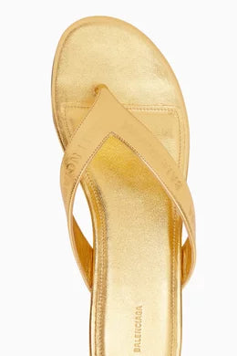Balenciaga Gold Allover Logo Round Thong Sandals