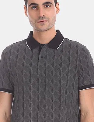 Calvin Klein Men Black Jacquard Knit Tipped Polo Shirt