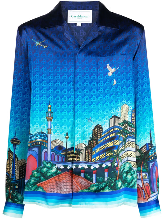 Casablanca Cuban-Collar Silk Shirt