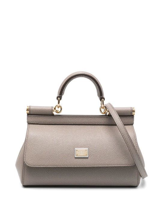 Dolce & Gabbana Sicily Small Dauphine Leather Handbag — Taupe