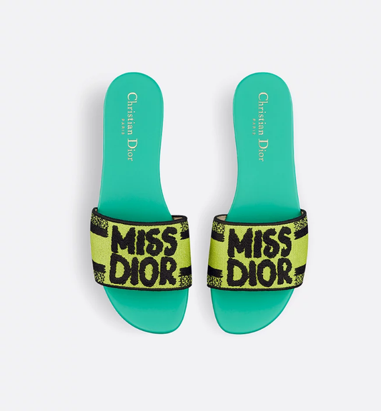 Dior Dway Embroidered Lime Slide