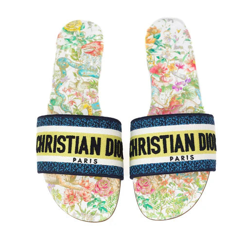 Dior Dway Slide White Multicolor D-Constellation Embroidered Cotton