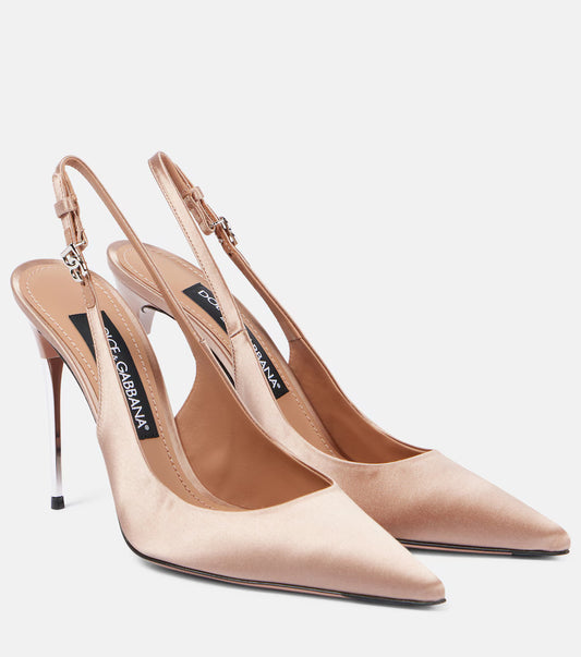 Dolce & Gabbana Satin Slingback Pumps in Beige