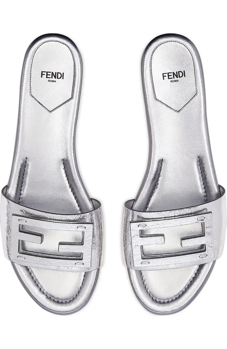 Fendi Metallic Slide Sandal Silver