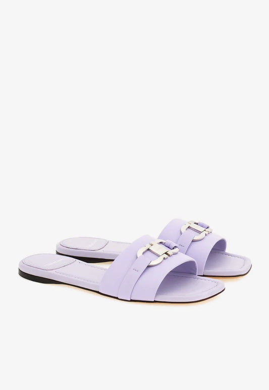 Salvatore Ferragamo Leah Gancini Flat Sandals in Calf Leather