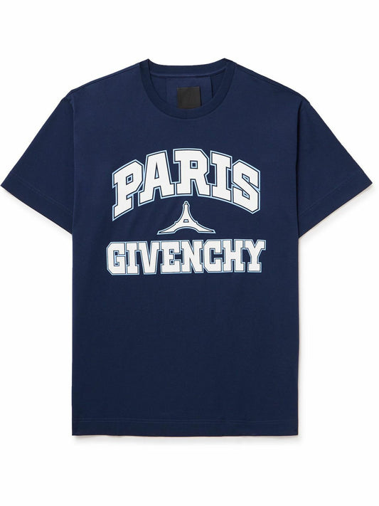 Givenchy Paris Logo-Print Cotton-Jersey T-Shirt Navy
