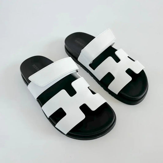 Hermès Chypre Sandals White Leather