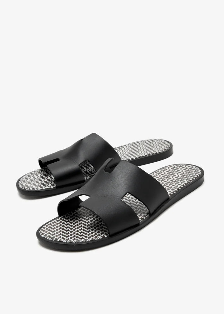 Hermès Izmir Black Leather Slippers