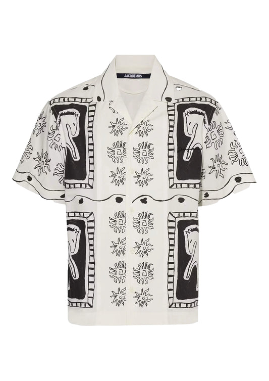 Jacquemus La Chemise Jean Horse Print Shirt — Black/White