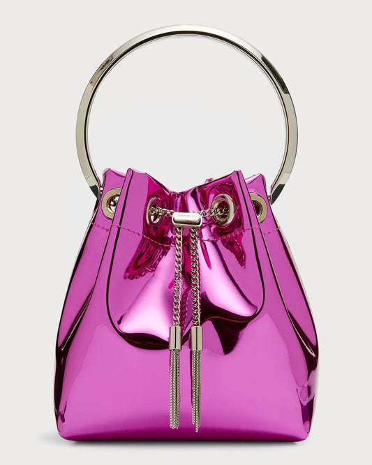 Jimmy Choo Bon Bon Metallic Top-Handle Bucket Bag