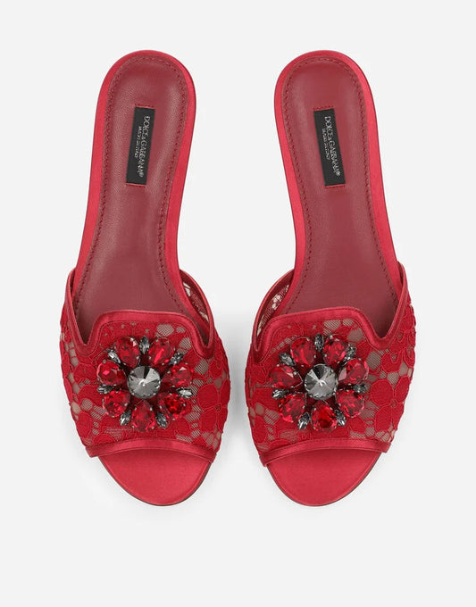 Dolce & Gabbana Lace Crystal Brooch Slides – Rouge