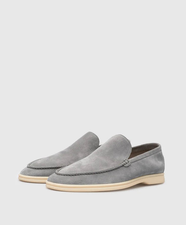 Loro Piana Summer Walk Loafers — Grey Suede