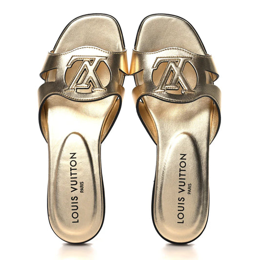 Louis Vuitton LV Isola Flat Sandals Metallic Gold
