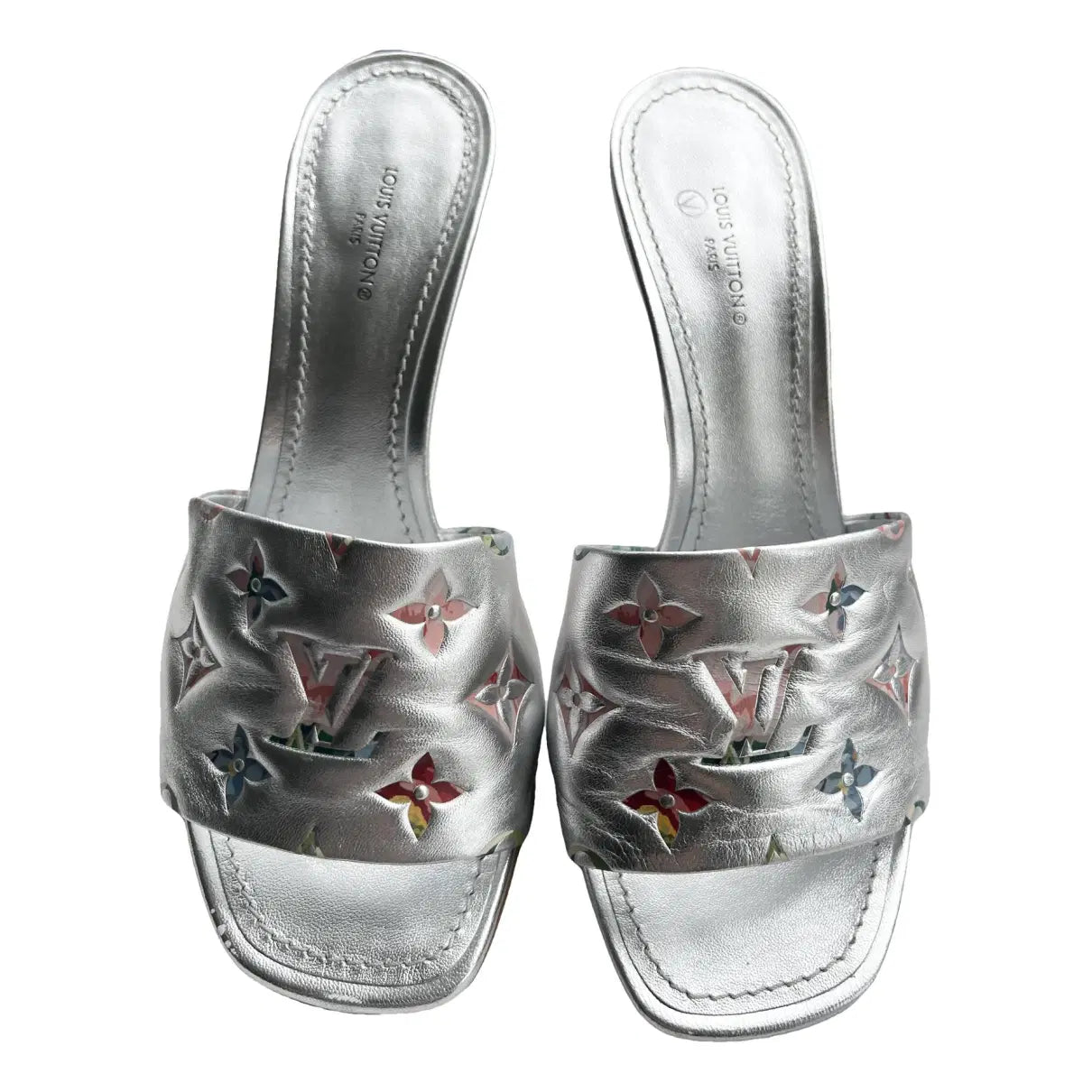 Louis Vuitton Silver Leather Heels