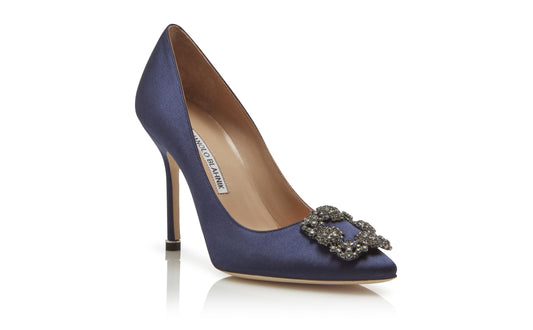 Manolo Blahnik Hangisi 105 Navy Satin Pump