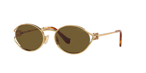 Miu Miu Oval Metal Frame Sunglasses Gold