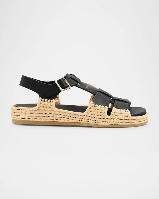 Prada Leather Fisherman Sandals — Black