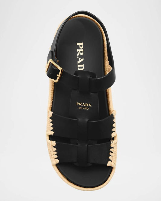 Prada Leather Fisherman Sandals — Black