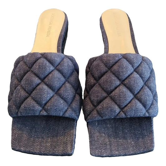 Bottega Veneta Padded Mules Blue Denim
