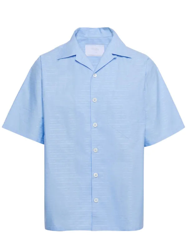 Prada Cotton Logo Jacquard Short-Sleeve Shirt — Sky Blue