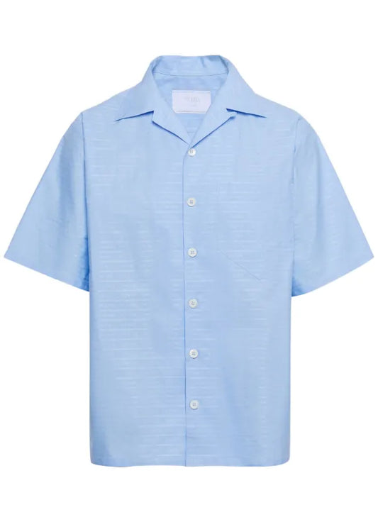 Prada Cotton Logo Jacquard Short-Sleeve Shirt — Sky Blue