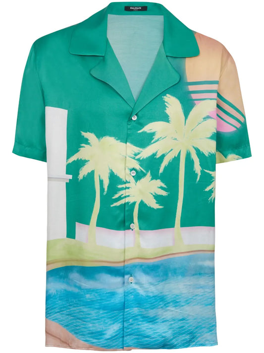 Balmain Palm Print Short-Sleeve Shirt