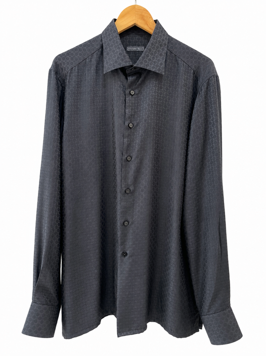 Stefano Ricci Tonal Jacquard Dress Shirt – Black
