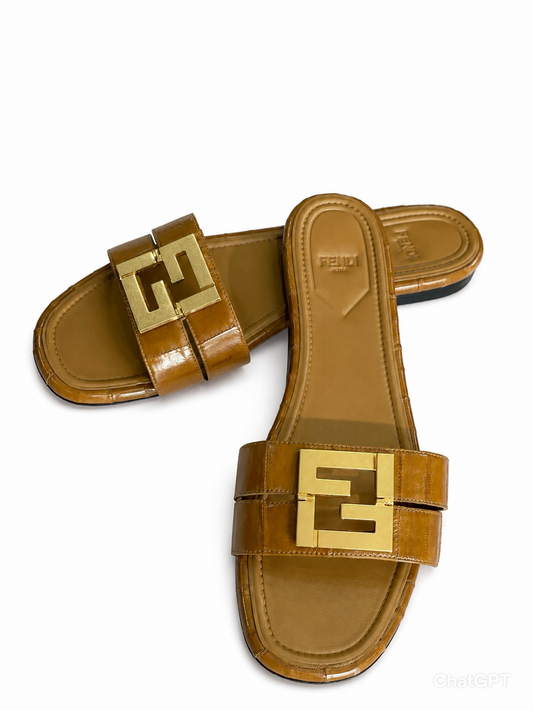 Fendi Baguette Slide Sandal – Cognac
