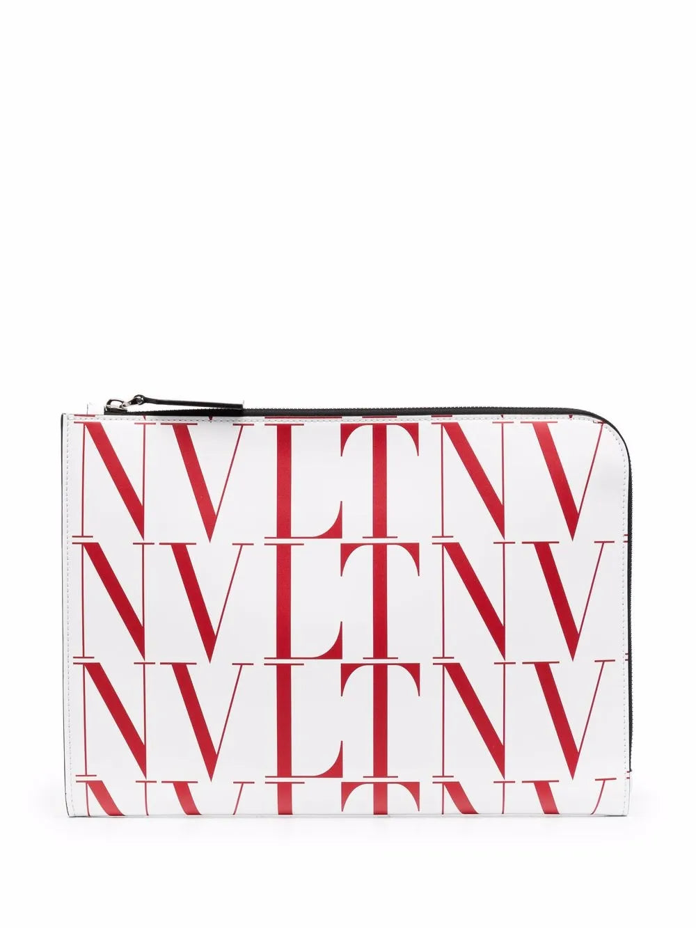 Valentino Garavani VLTN Logo-Print Leather Clutch White