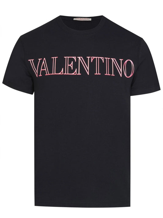 Valentino Neon Universe Pink Outlined Printed T-Shirt Black