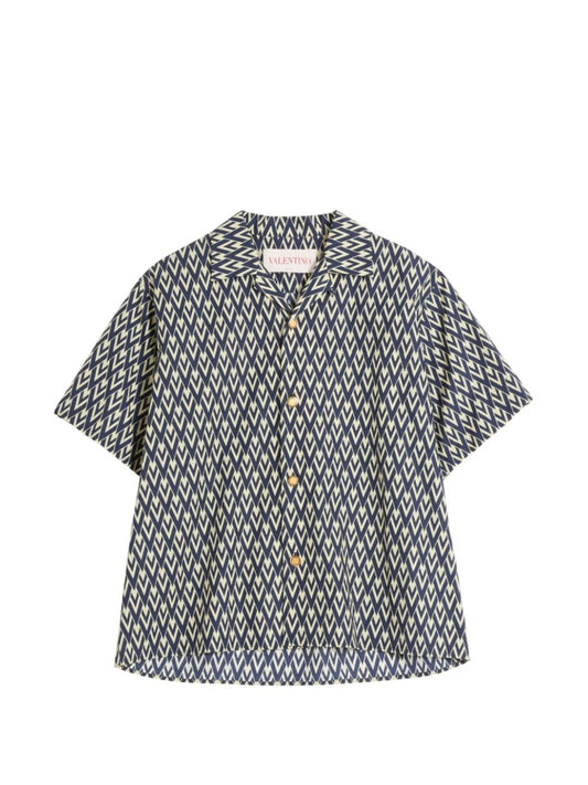 Valentino V-Logo Geometric Print Bowling Shirt