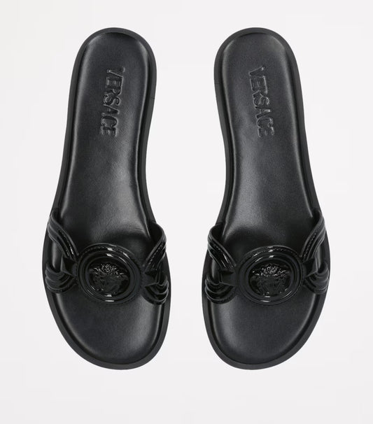 Versace Black Leather Medusa Slides