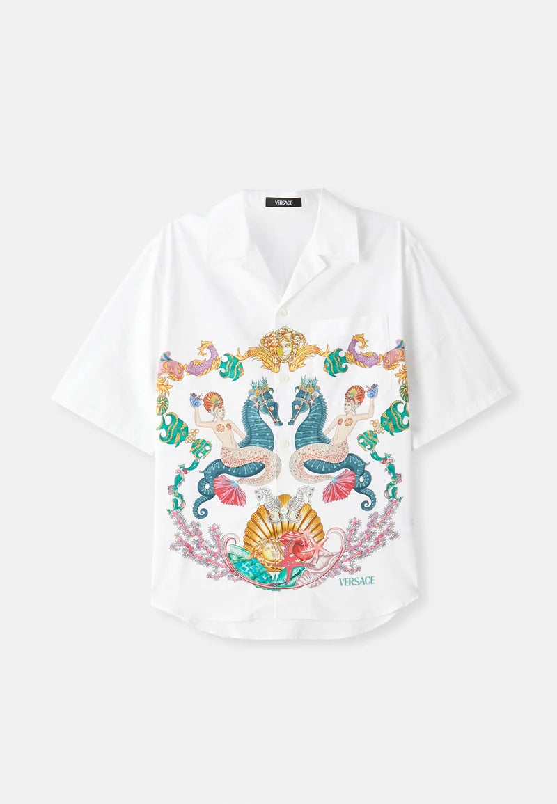 Versace Coral Theatre Crest Print Shirt